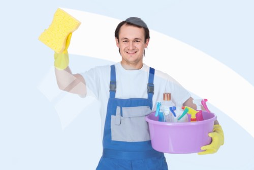 Cleaner preparing supplies for a professional house cleaning service
